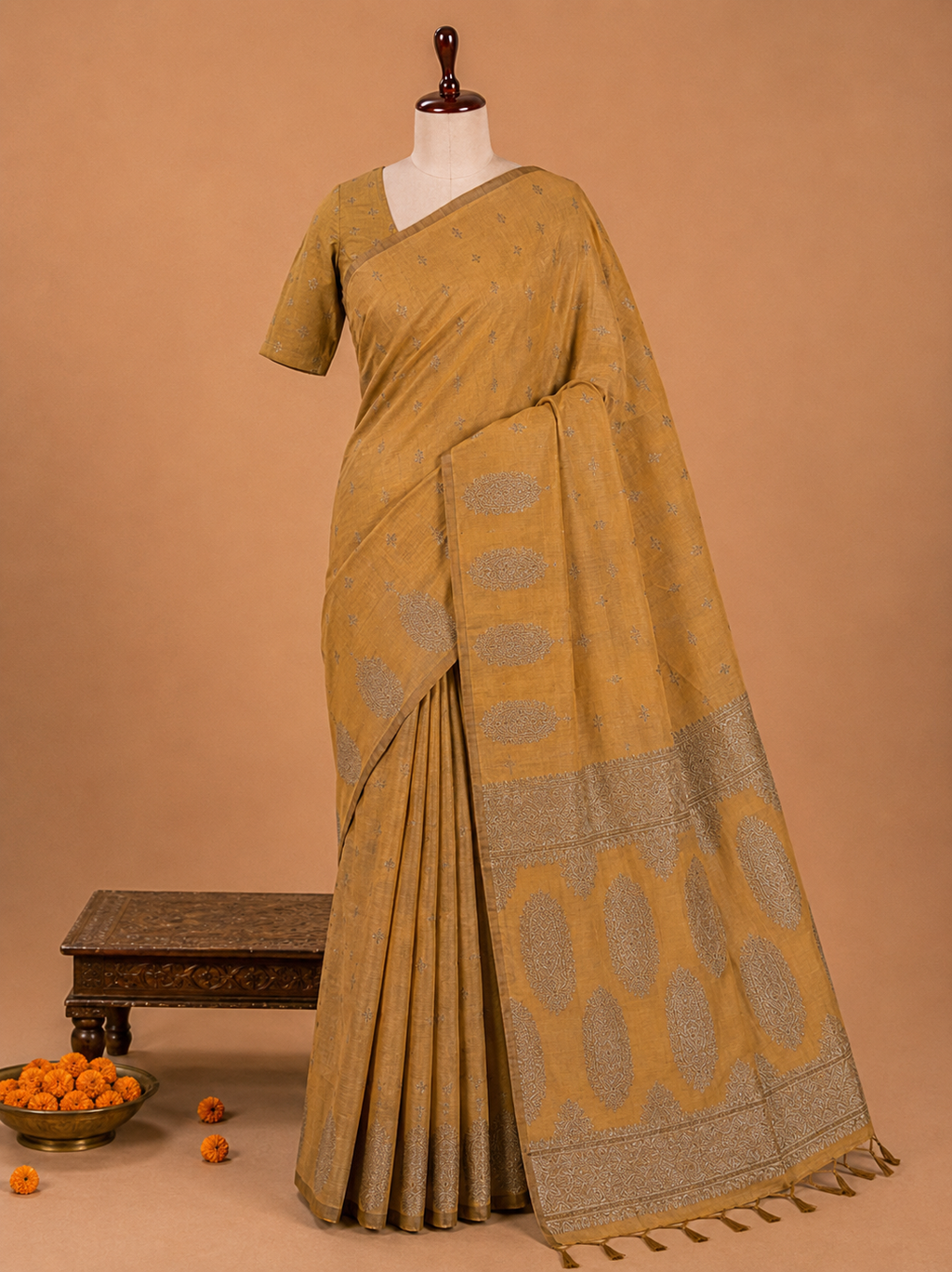 Premium Mustard Yellow Fancy Soft Silk Saree with Self Zari Paisley Border