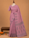 Premium Dusty Pink Fancy Soft Silk Saree with Self Zari Paisley Border