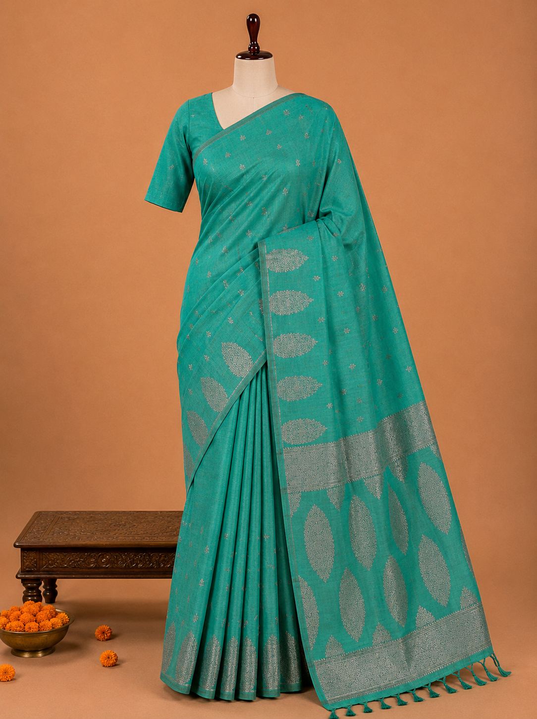 Premium Sea Green Fancy Soft Silk Saree with Self Zari Paisley Border