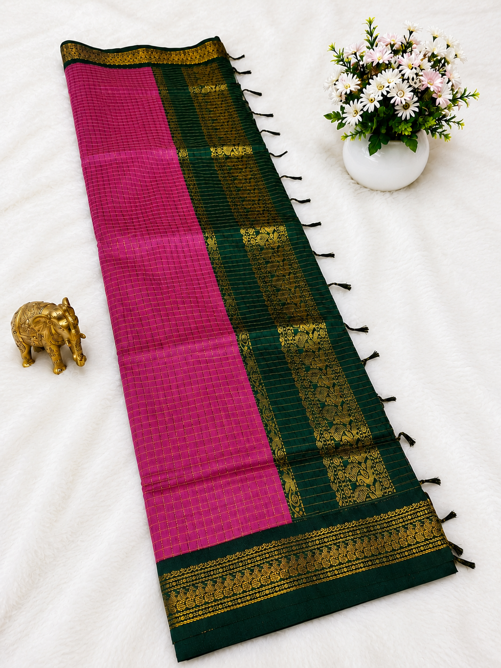 Premium Dark Magenta Checked Kalyani Cotton Saree