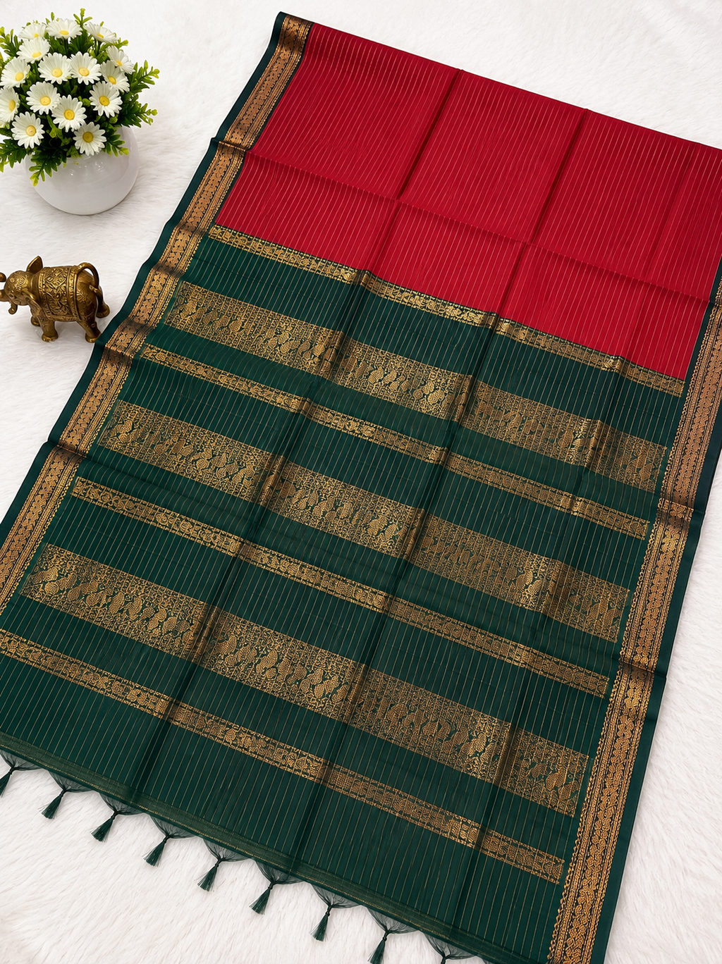 Premium Red Checked Kalyani Cotton Saree