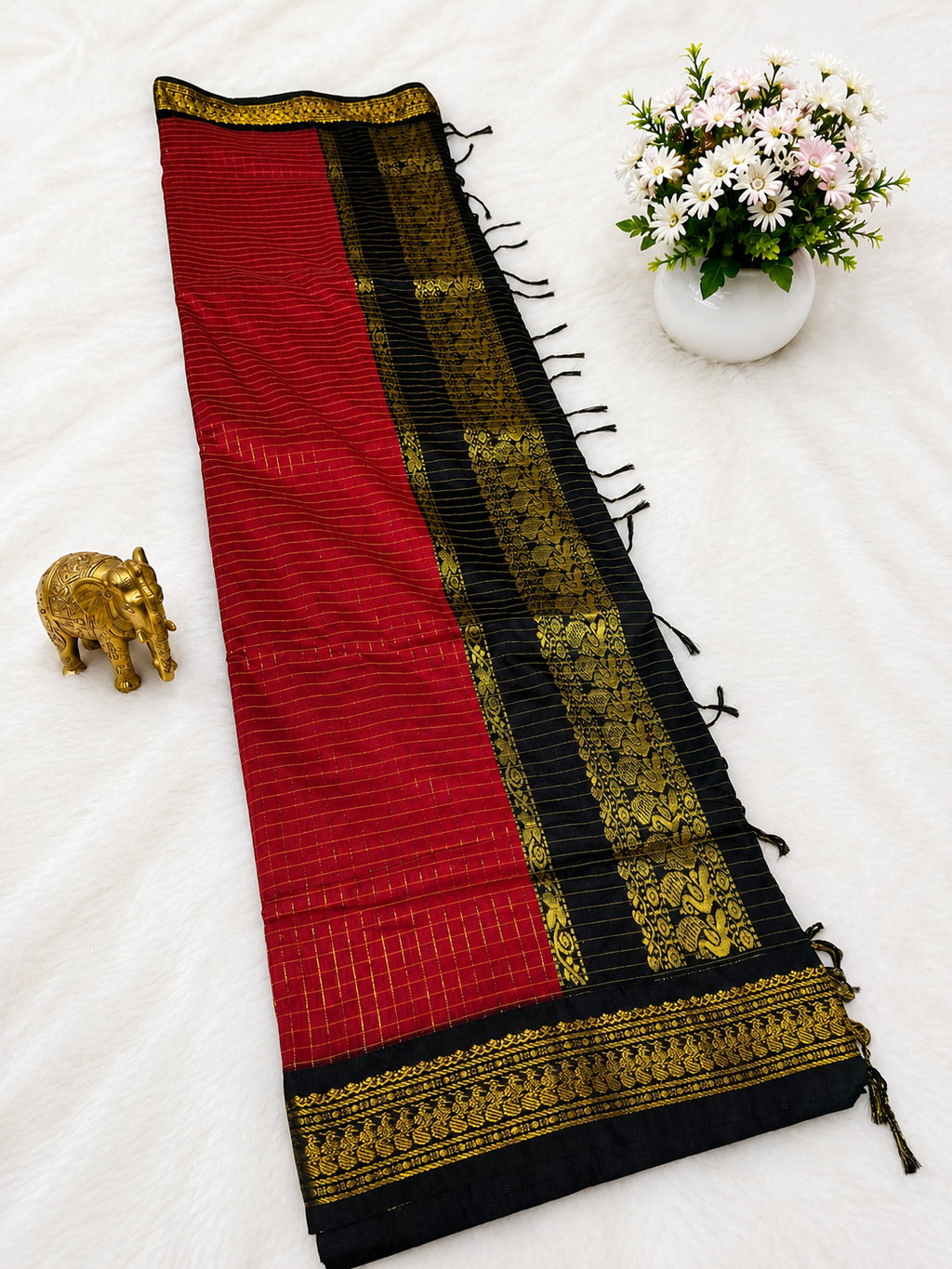Premium Maroon Checked Kalyani Cotton Saree