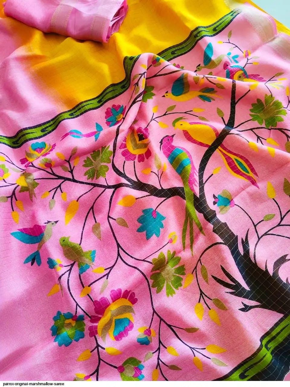 Premium Yellow & Pink Linen Cotton Saree