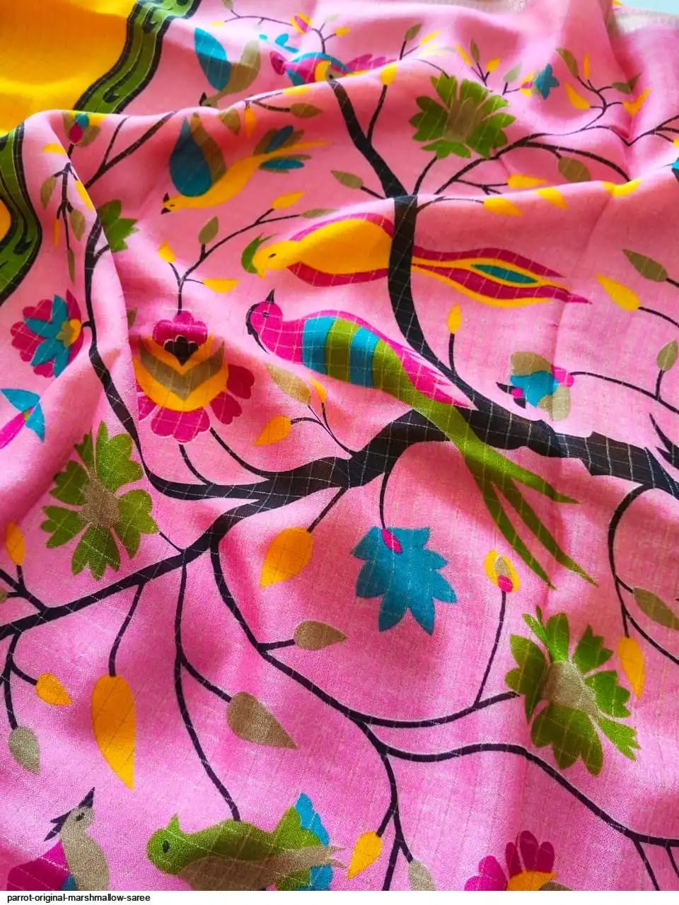 Premium Yellow & Pink Linen Cotton Saree