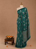 Trendy All-Over Jellyfish Print Forest Green Linen Cotton Saree