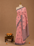 Trendy All-Over Jellyfish Print Peach Linen Cotton Saree