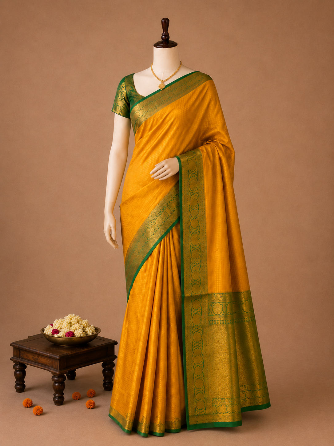 Premium Mustard Yellow Vairaoosi Silk Saree