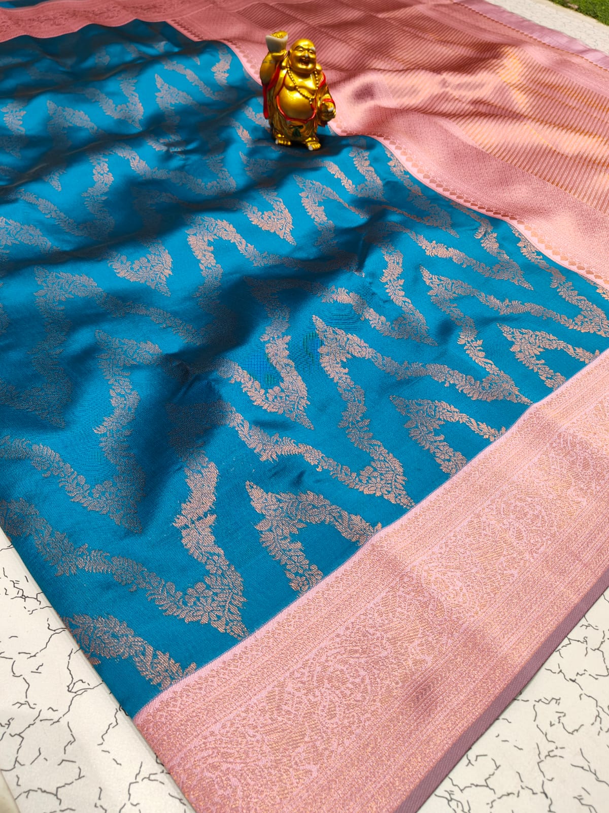 Premium Banarasi Blue Soft Semi Silk Saree