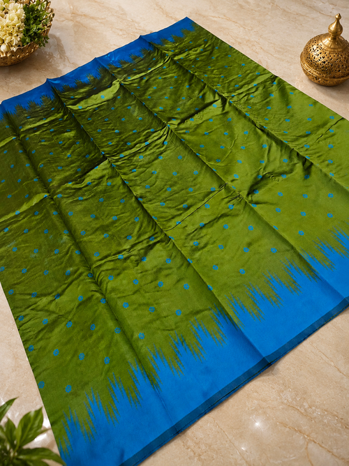 Elegant Green and Blue Kanchi Soft Silk Saree with Woven Flower Buttas