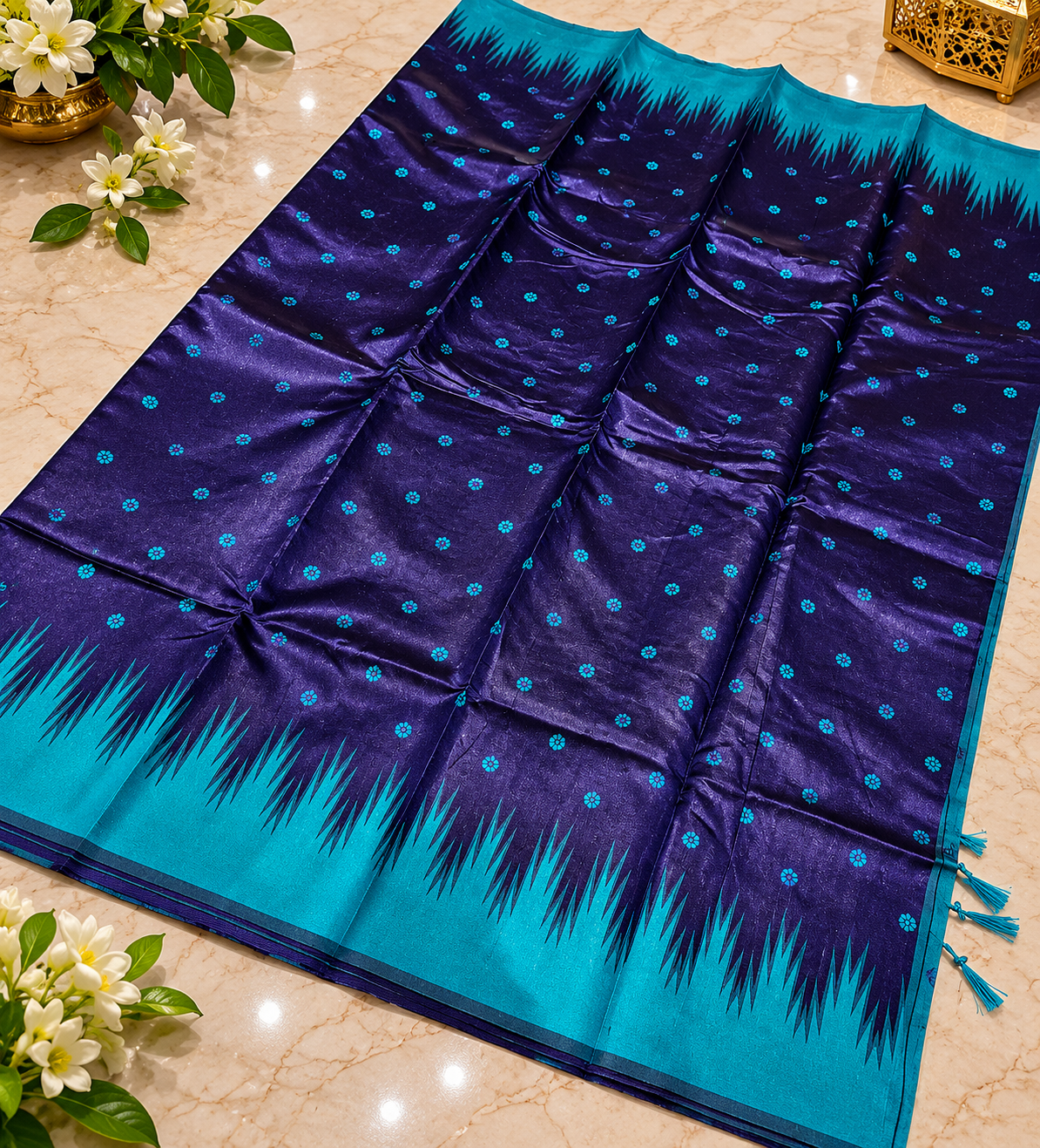 Elegant Purple and Sky Blue Kanchi Soft Silk Saree with Woven Flower Buttas