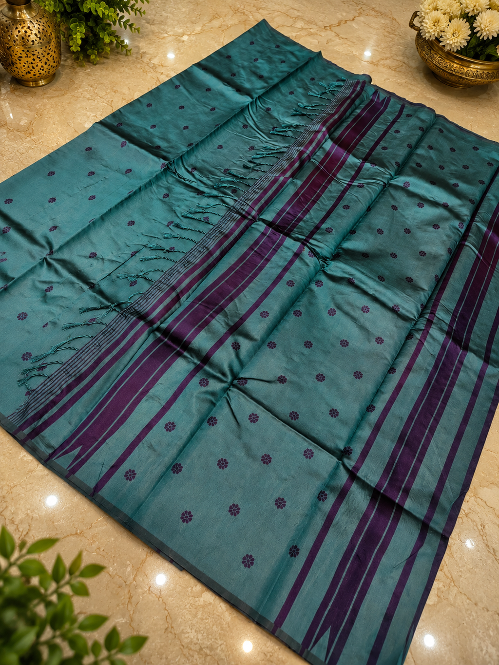 Elegant Purple and Sky Blue Kanchi Soft Silk Saree with Woven Flower Buttas