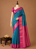 Premium Peacock Blue Vairaoosi Silk Saree