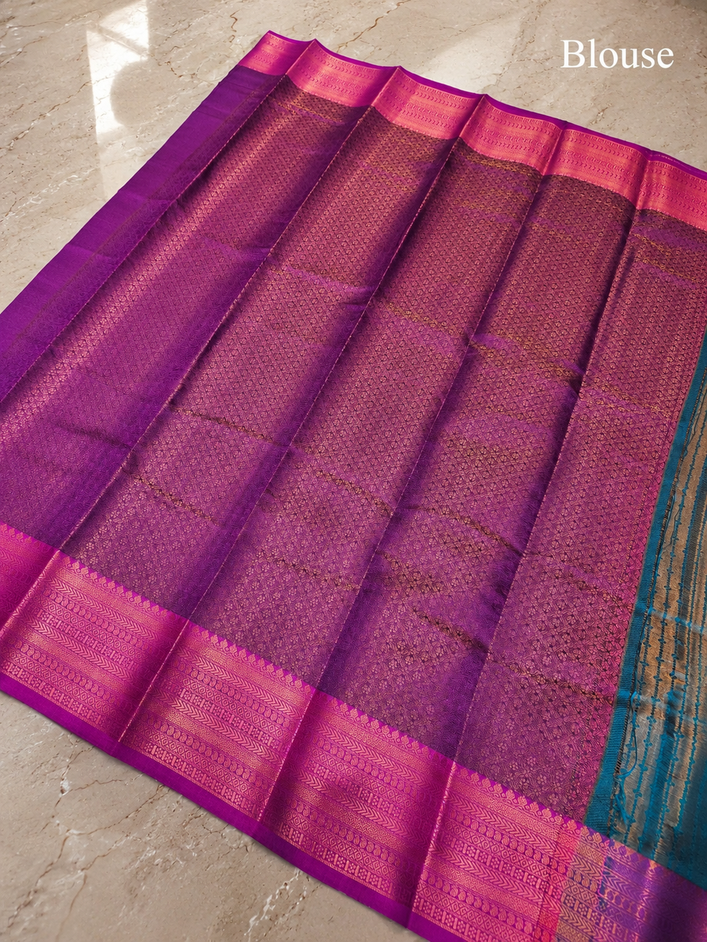 Premium Peacock Blue Vairaoosi Silk Saree