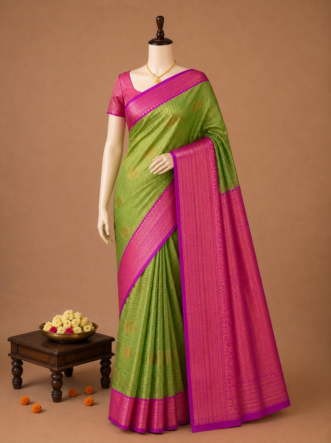 Premium Parrot Green Vairaoosi Silk Saree