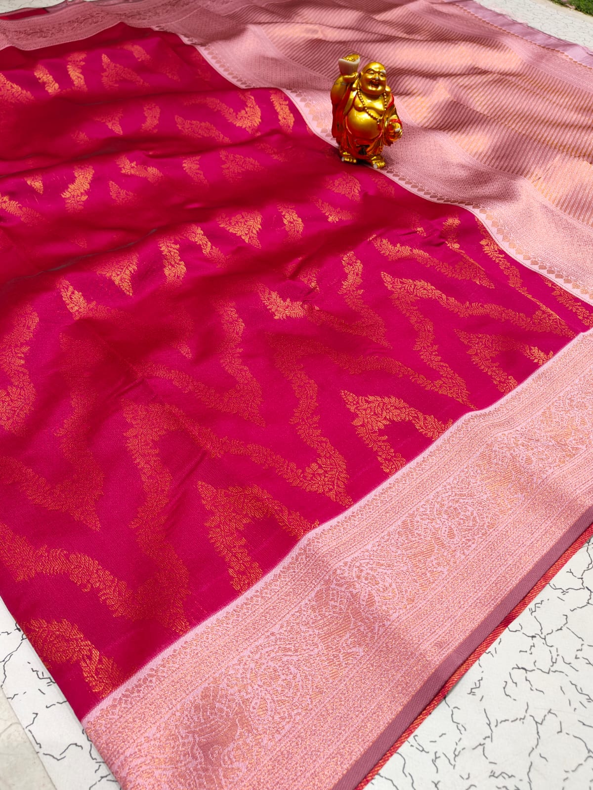 Premium Banarasi Pink Soft Semi Silk Saree