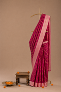 Banarasi Magenta Semi Silk Saree with Contrast Blouse 