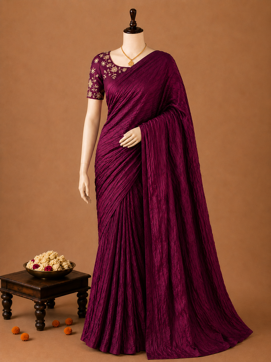 Elegant Wine Crush Mango Space Silk Saree