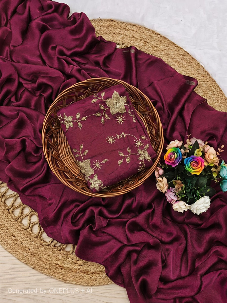 Elegant Wine Crush Mango Space Silk Saree