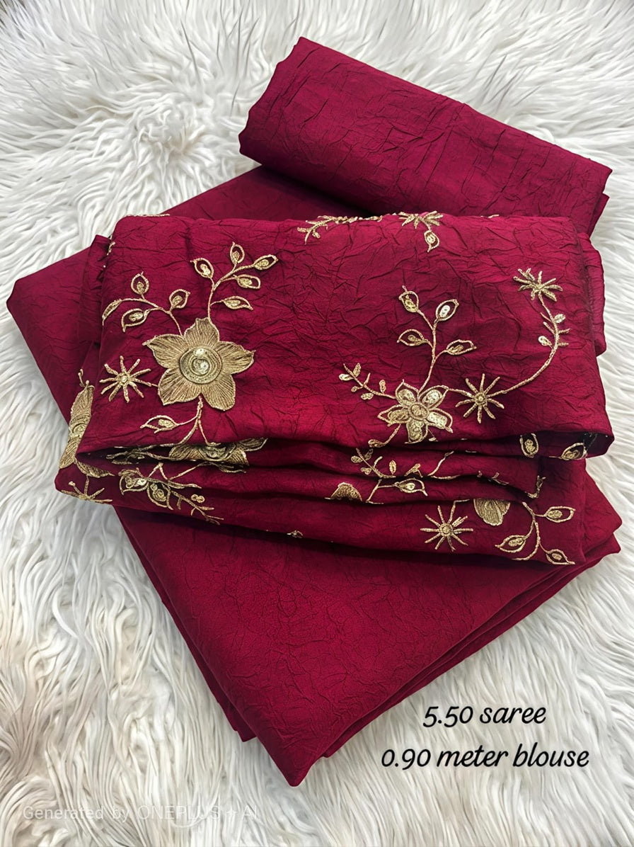 Elegant Deep Burgundy Crush Mango Space Silk Saree