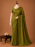 Elegant Olive Green Crush Mango Space Silk Saree