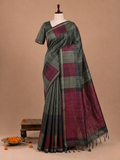 Elegant Black & Burgundy Munga Threads Semi Tussar Silkworm Saree