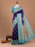 Elegant Royal Navy Blue Yugpath Semi Tussar Silkworm Saree