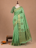 Elegant Mint Green Tatkalin Prints Semi Tussar Silkworm Saree