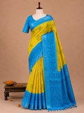 Elegant Olive Yellow & Sky Blue Chennuri Semi Tussar Silkworm Saree