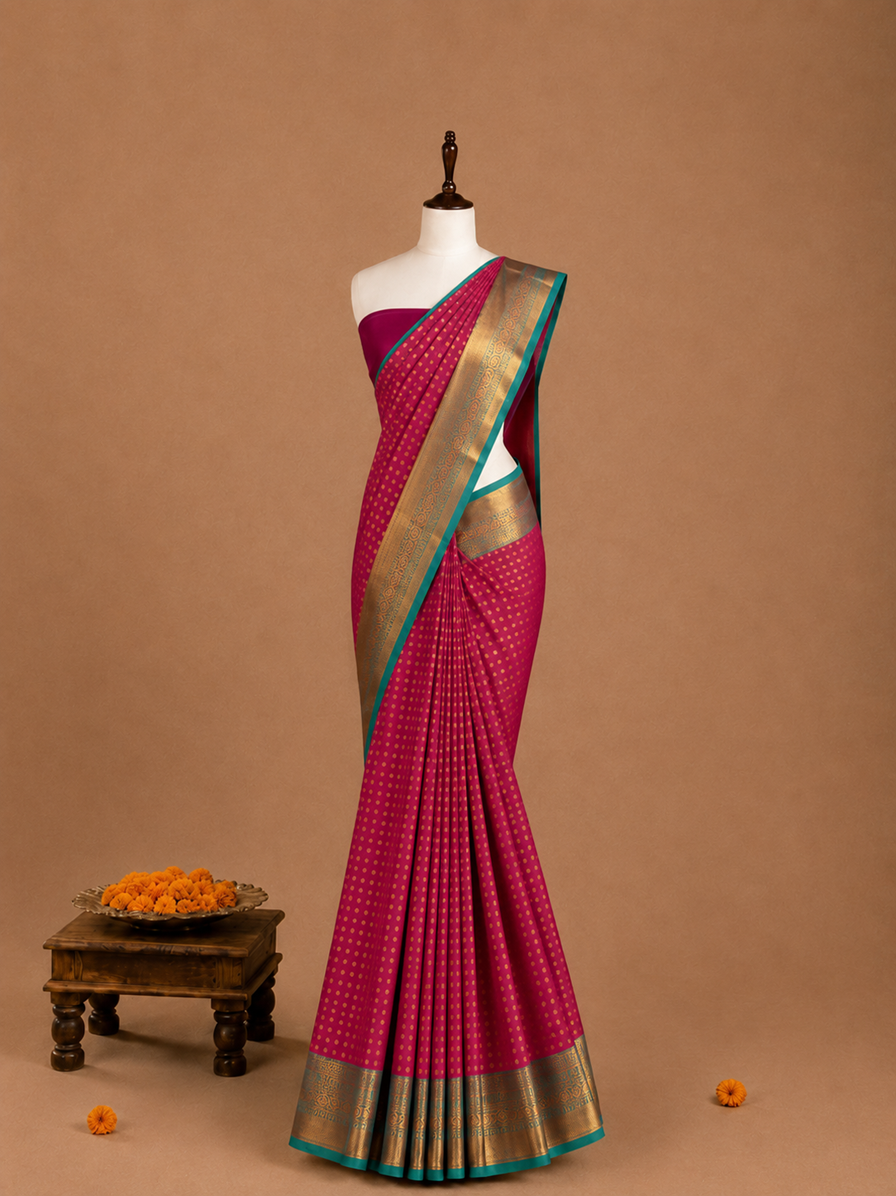 Luxury 1000 Butta Crimson Red Soft Silk Saree