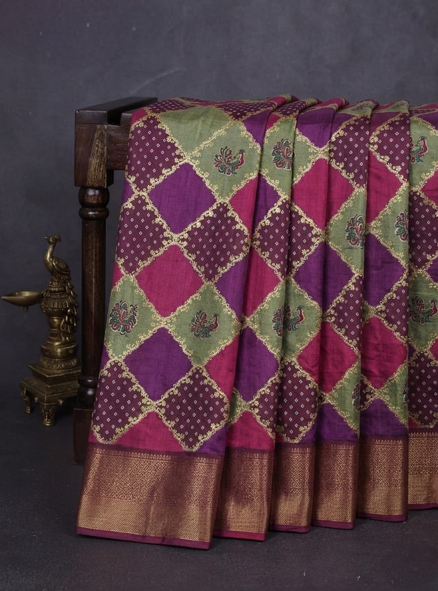 Premium Pink and Purple Diamond Jacquard Fancy Georgette Saree