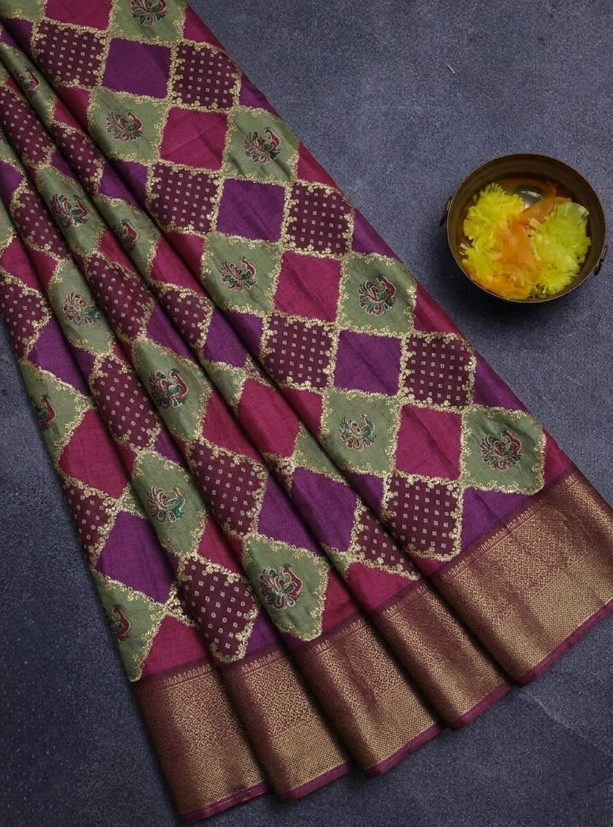 Premium Pink and Purple Diamond Jacquard Fancy Georgette Saree