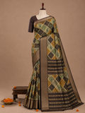 Premium Mustard and Green Diamond Jacquard Fancy Georgette Saree