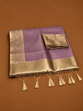 Premium Lavender Soft Tissue Silk Saree with Antique Gold Zari Floral Border - TS046