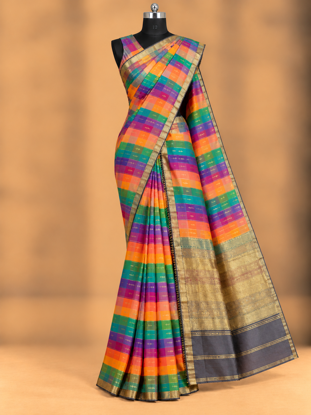 Checked Semi Silk With Vairasoosi Pattren Madras Checks