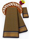 Elegant Olive Khaki Mangalagiri Checks Cotton Saree with Zari Border - MG043