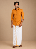 Men's Orange Cotton Dhoti with Matching Colour Shirt Set - MMS028