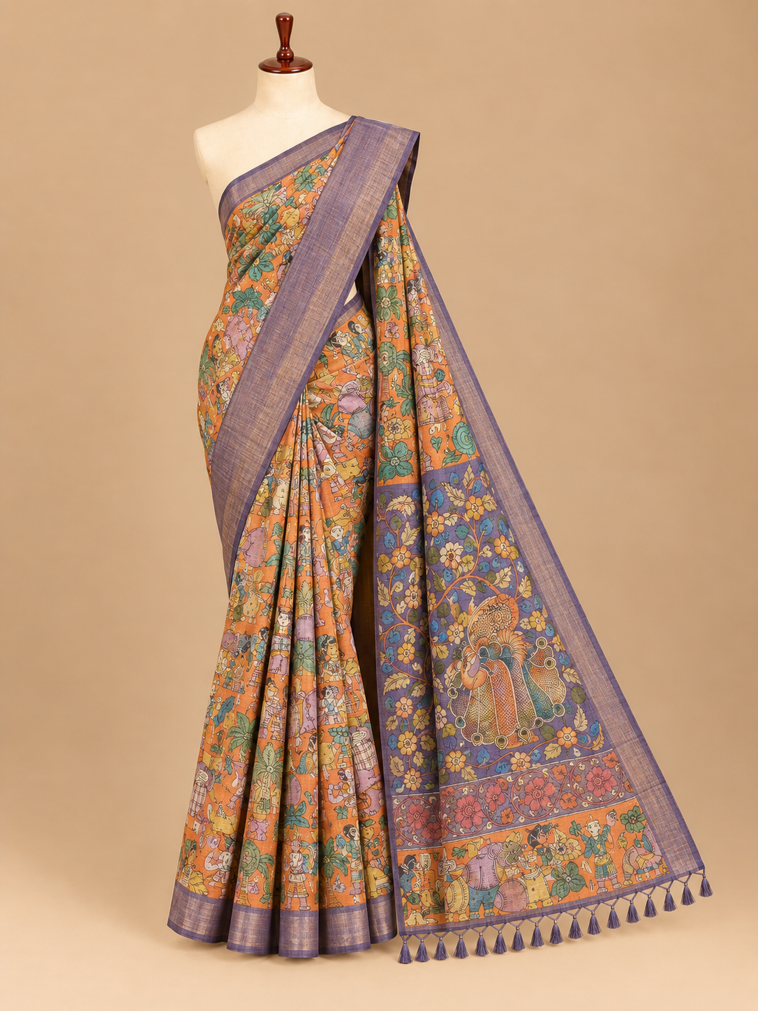 Elegant Orange Semi Tussar Silkworm Saree - SS061