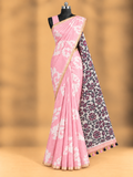 Premium linen metallic cotton saree featuring an intricate geometric medallion pattern.