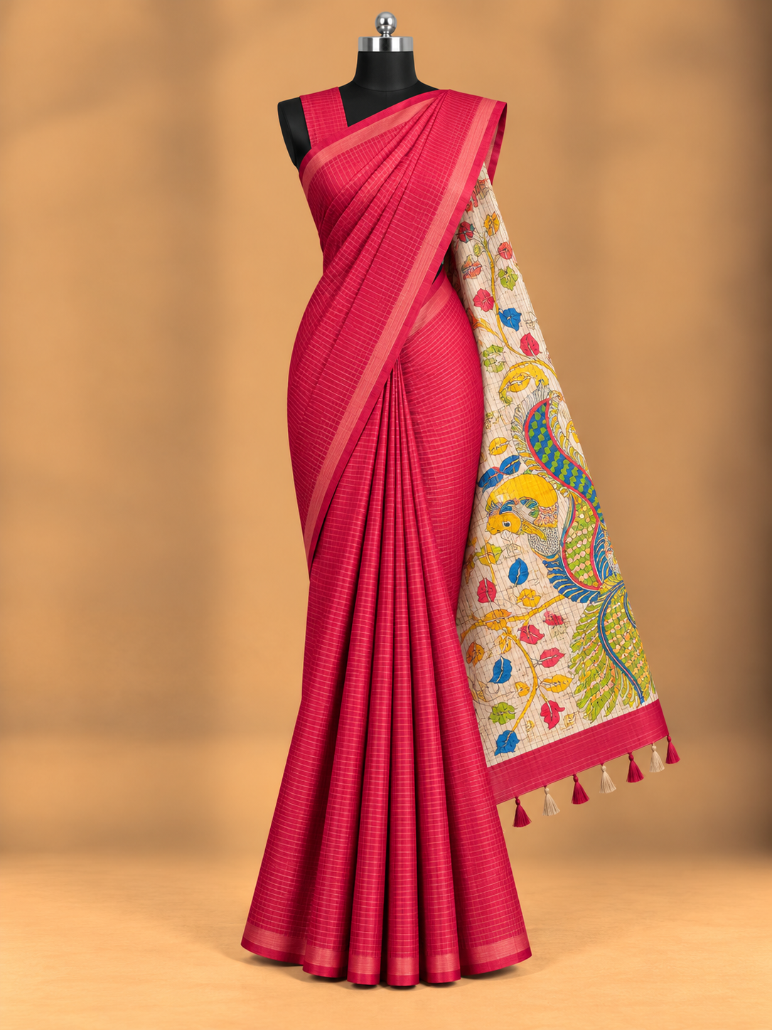 Kalamkari-Sari mit Karomuster
