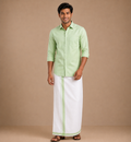 Men's Pista Green Cotton Dhoti with Matching Colour Shirt Set - MMS028