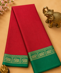 Elegant Red Narayanpet Plain Silk Cotton Saree with Small Woven Zari Border