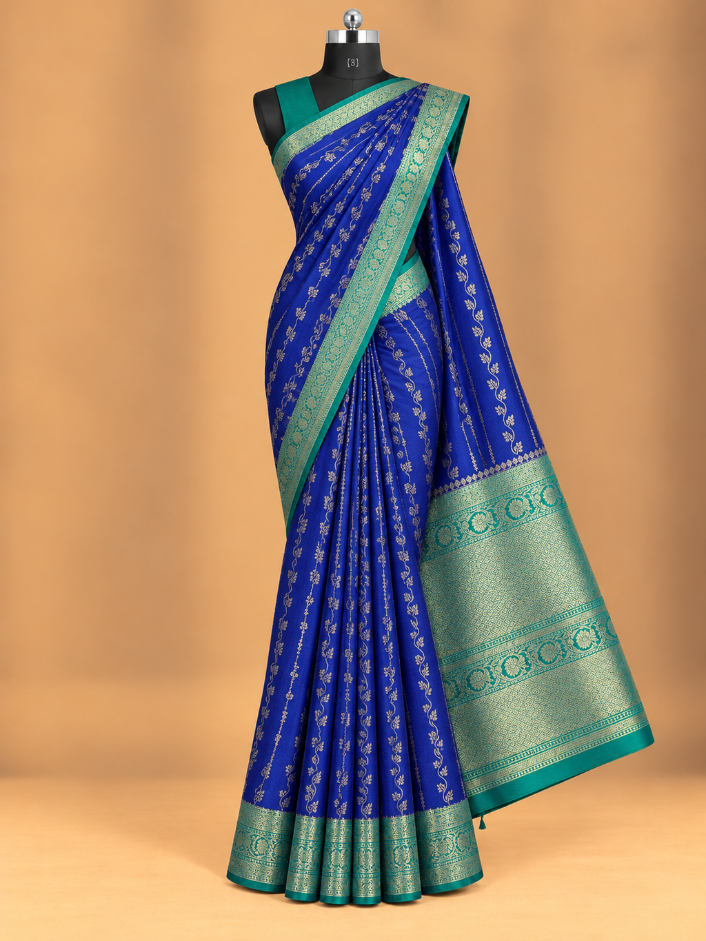 Banarasi Trending  Purple Blue Saree With Aari Work Blouse
