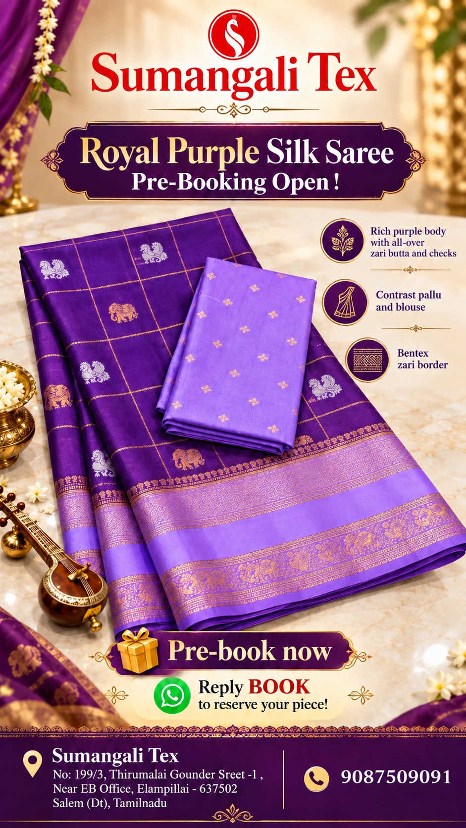 Premium Royal Purple Banarasi Soft Silk Saree - Pre-Booking Order