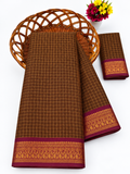 Elegant Rust Copper Mangalagiri Checks Cotton Saree with Zari Border - MG043