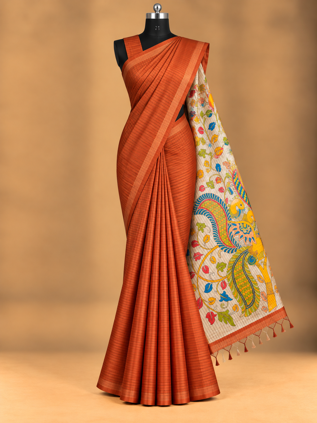 Checked Kalamkari Design Saree