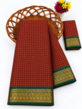 Elegant Rust Red Mangalagiri Checks Cotton Saree with Zari Border - MG043