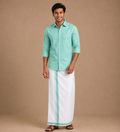 Men's Sea Green Cotton Dhoti with Matching Colour Shirt Set - MMS028