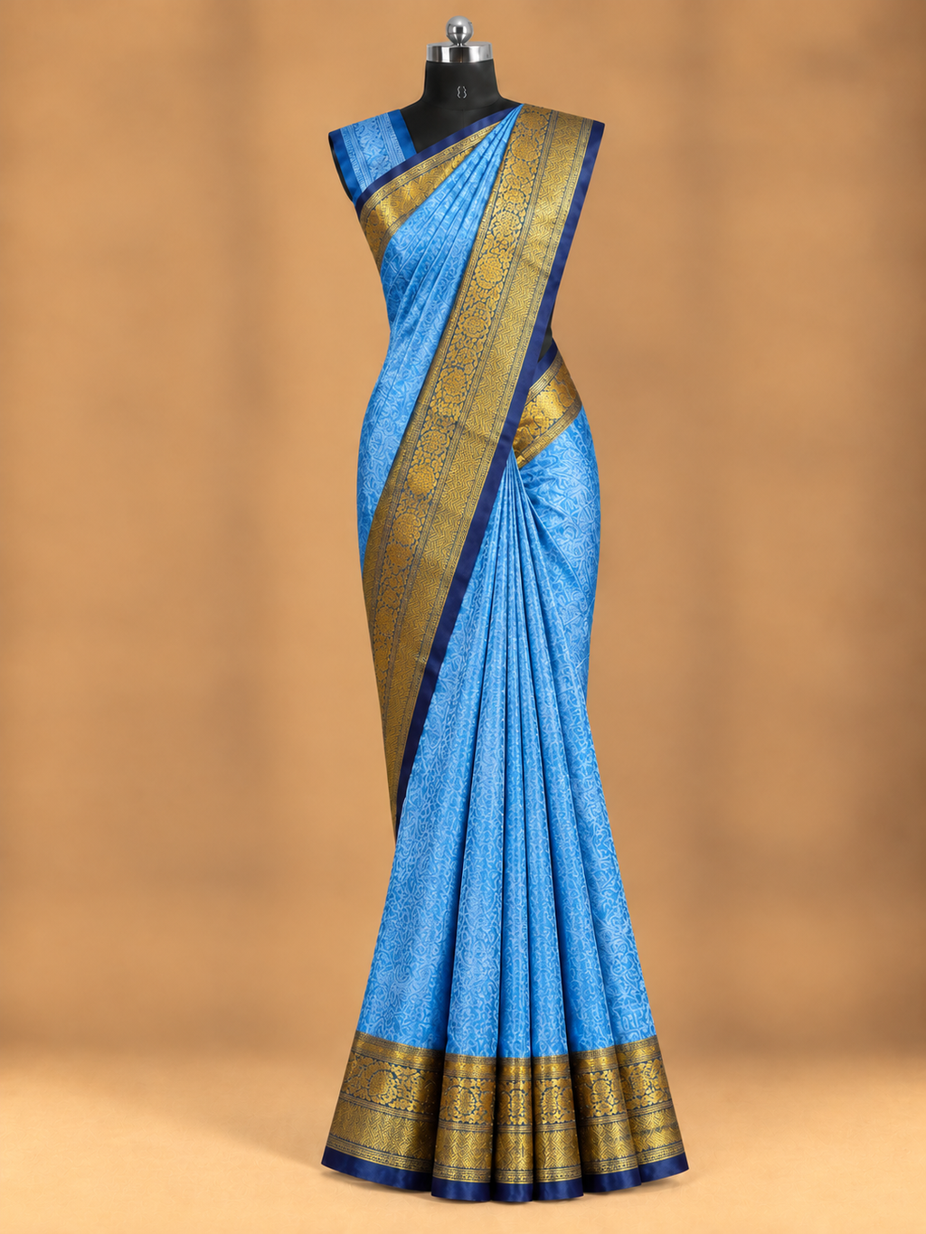 Trending Sky Blue All-Over Jacquard Pattern Banarasi Tissue Saree - TS036