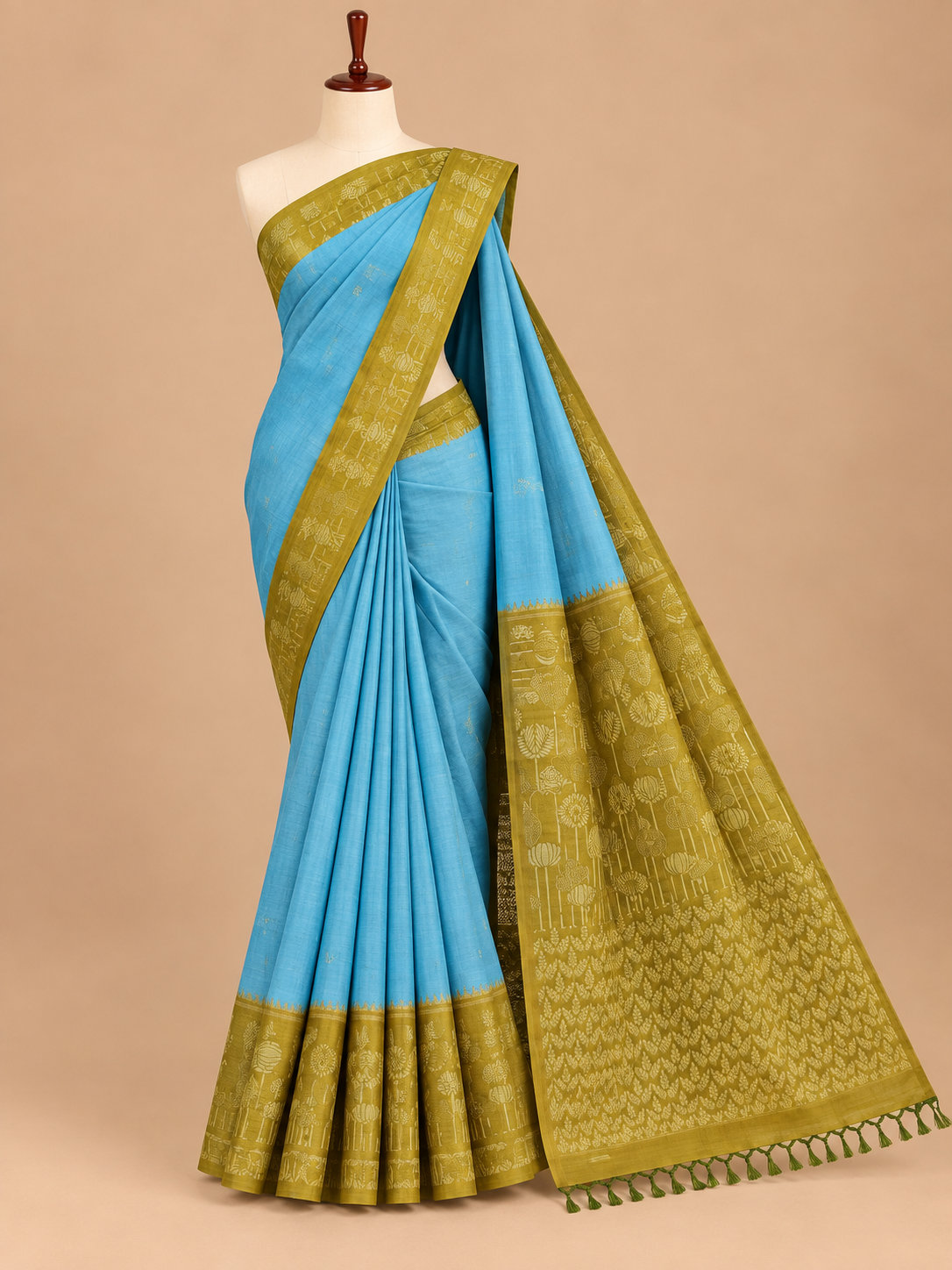 Elegant Sky Blue Semi Tussar Silkworm Saree - SS061