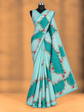 Sand Beige With Orangish Yellow - Anjali - Soft Tissue Linen Saree With Floral Print & Lace Border